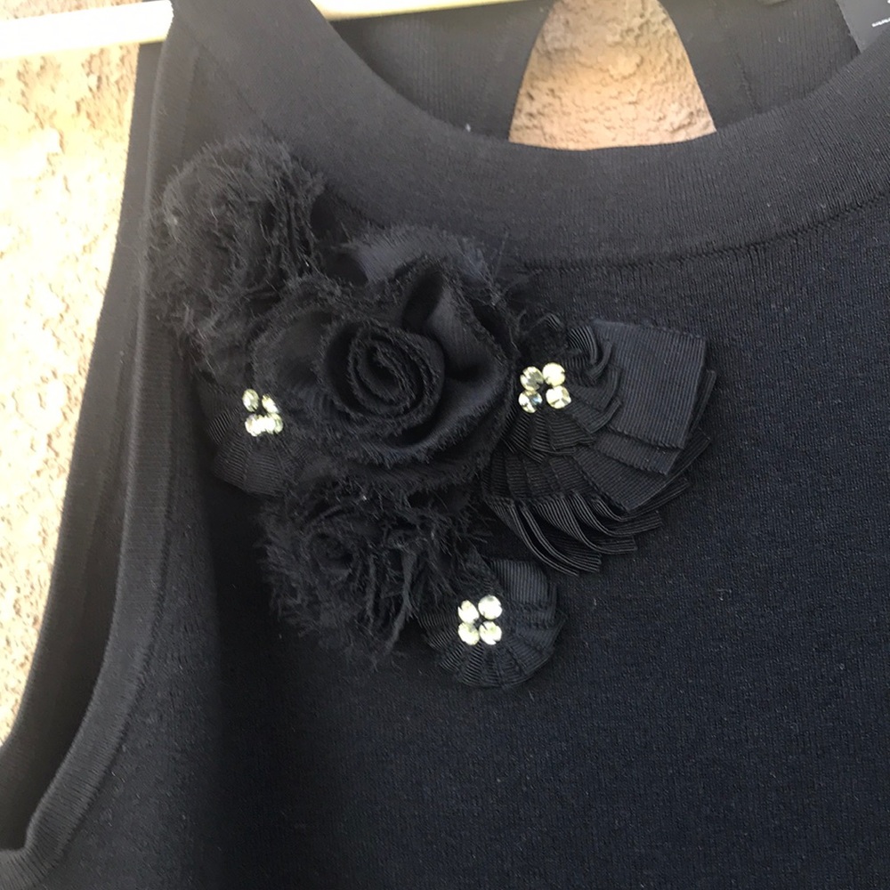 WHBM Dressy Rhinestone Detail Halter Black knit top size L - Picture 3 of 6